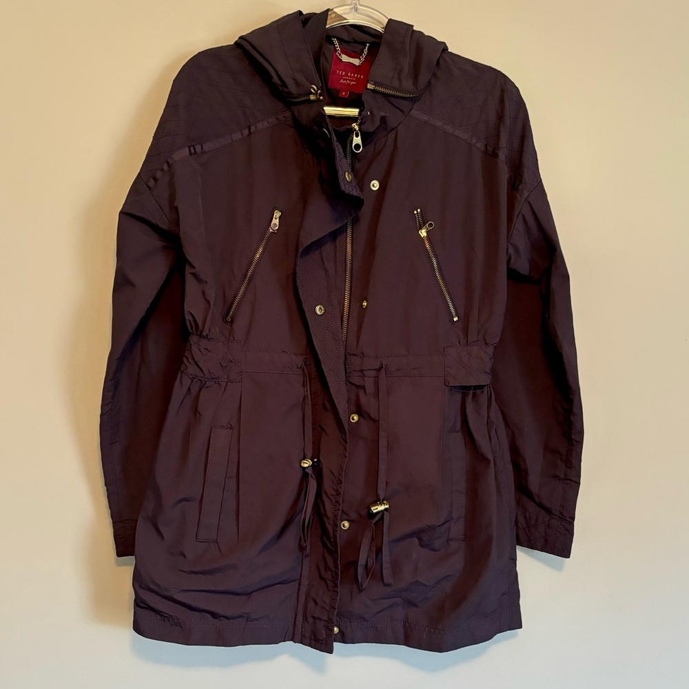 Ted Baker Dark Purple Rain Jacket Coat Lightweight Classy Windbreaker Size 2 XS